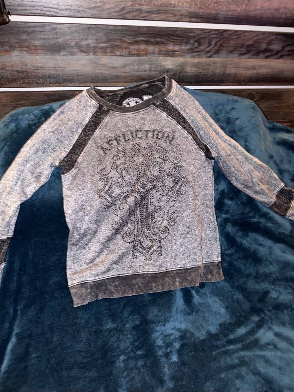 Affliction Gray Embellished Raglan Sweatshirt